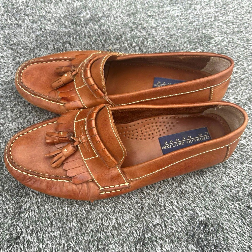 Vintage Giorgio Brutini Le Glove Mens 8M Brown Leather Kiltie Tassel Loafers